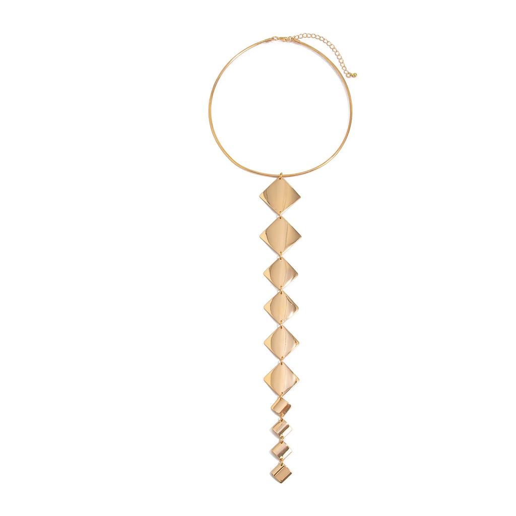 Exaggerated Fashion Pockmarked Texture Iron Pendant Collar, Metal Glossy Y-Shaped Chain Collarbone Necklace