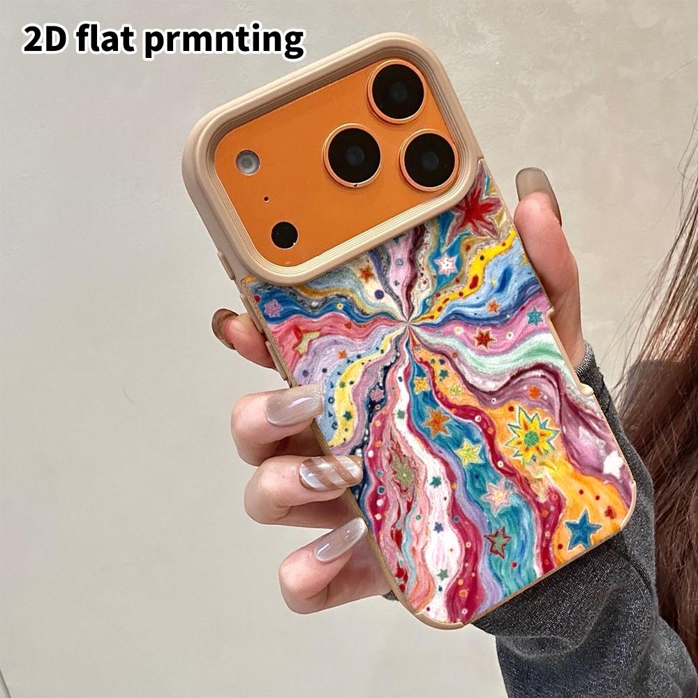 Phone Case: 2D flat lambskin suitable for iPhone 18 17 16 15 14 13 Pro protective case, rainbow star burst, Christmas and Halloween gifts