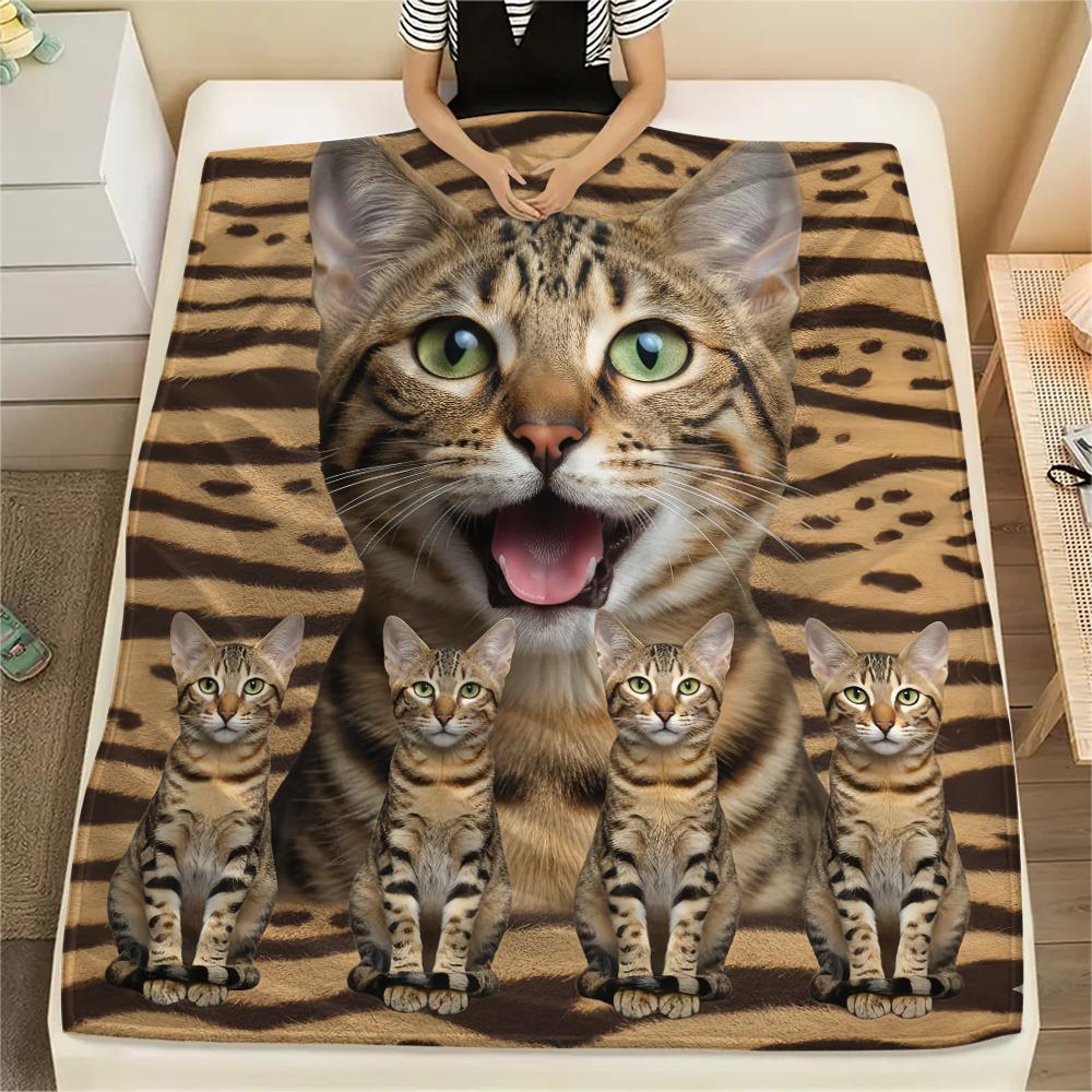 1 Stück Süße Katze 3D-Druck Flanelldecke, Hohe Qualität, Bequem für alle Jahreszeiten, Heimdekoration, Wärme und Komfort, Perfekt für Geschenke