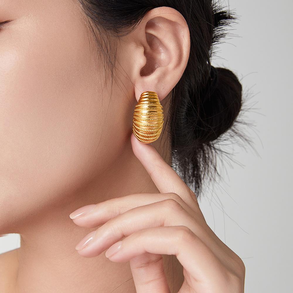 French Niche Design Striped Texture Stud Earrings Light Luxury Cold Individual Titanium Steel Earrings Do Not Fade