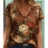 Moda Estiva Strisce Floreali Stampa 3D T-shirt da Donna Scollo a V Manica Corta T-shirt Y2k Harajuku Tee Top Casual Abbigliamento Femminile