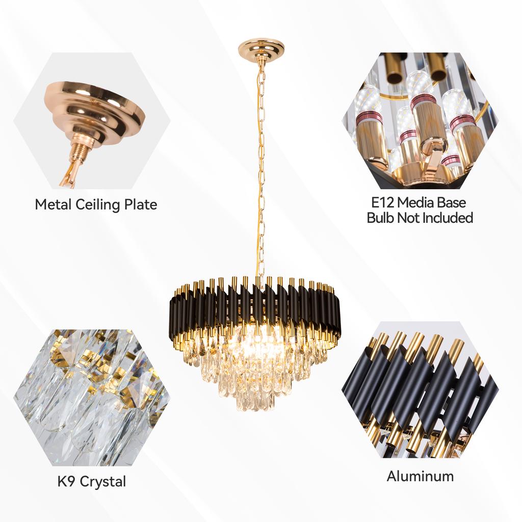 Modern K9 Crystal Chandelier Luxury Black LED Pendant for Home Villa Ceiling Installation With Switch Control for Room Lighting