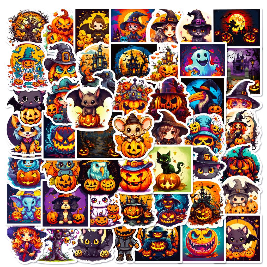 50 Halloween Pumpkin Graffiti Stickers Horror Skeleton Personality Trend DIY Decorative Waterproof Stickers