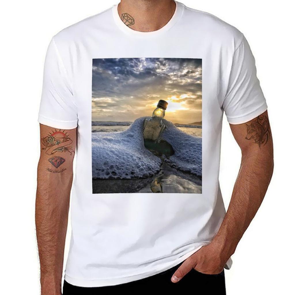 Bottle on beach TShirt Casual Pattern Print Tee Shirt