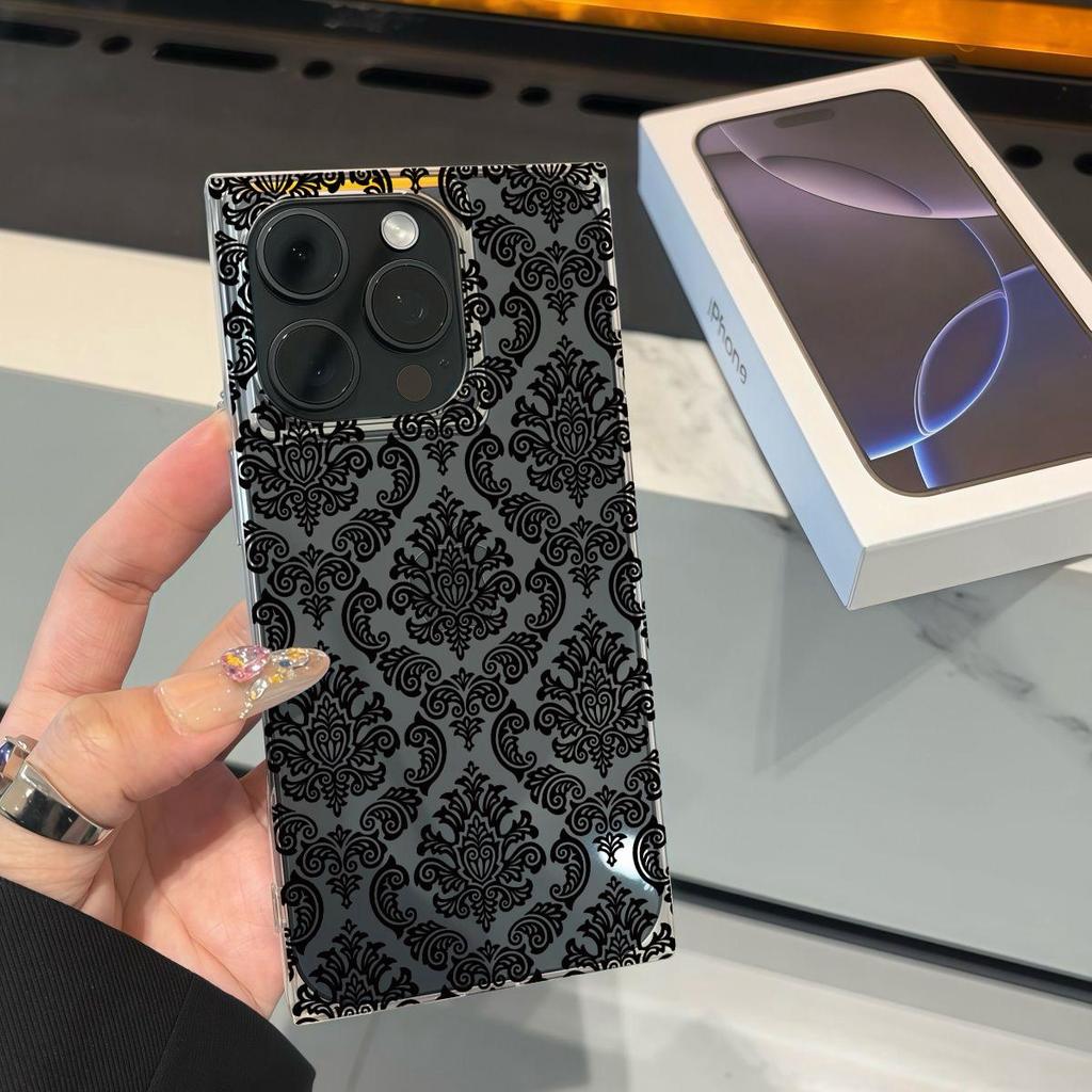 Clear Square Back Tube Case Protection For iPhone 16 ProMax 13 15 Plus 14 Pro Max 11 12 Anti-Oxygen,Flower Wallpaper Pattern Casing