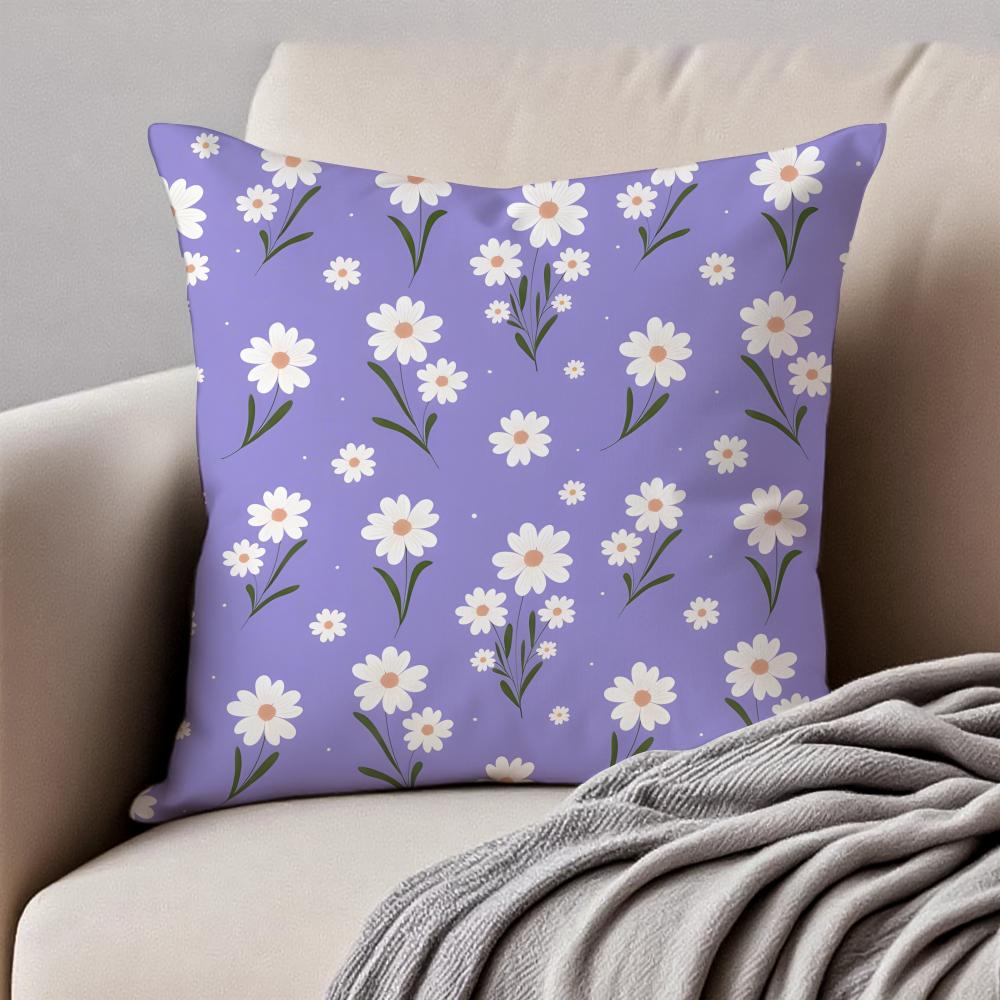 Fresh Small Daisy Floral Cushion Cover Pillowcase Antidustmite Invisible Zipper Short Plush Sofa Cushion
