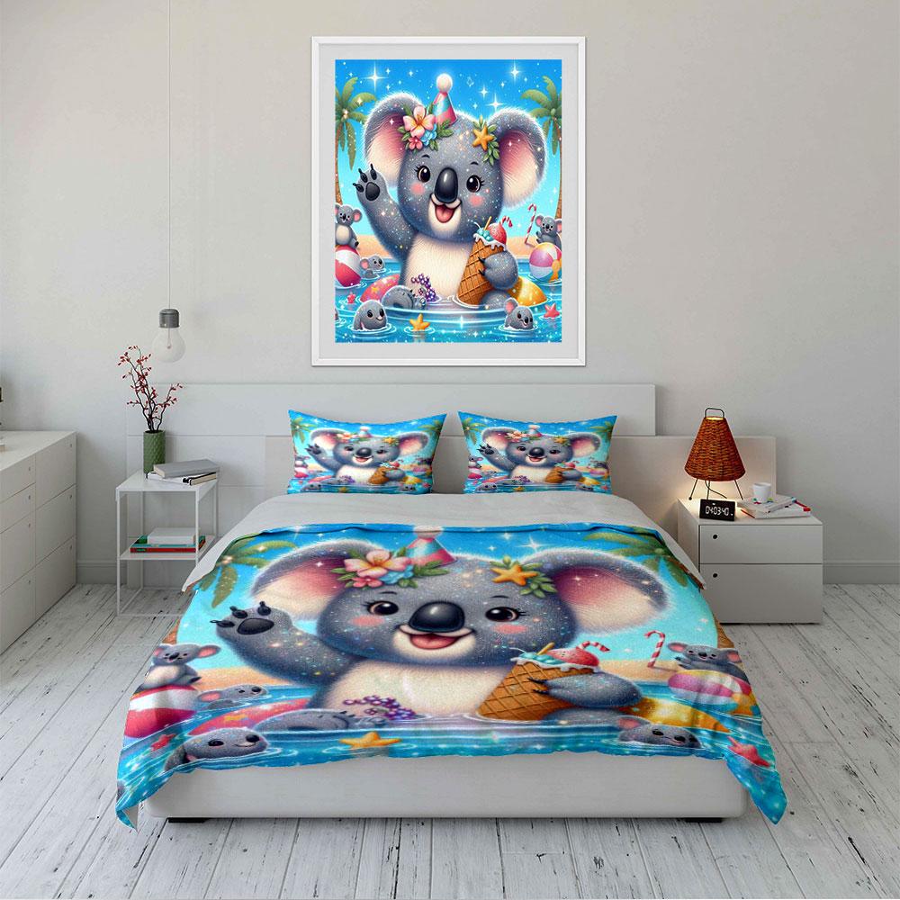 Süßes Cartoon Koala Bettwäscheset Bettwäsche Bettbezug Set Bettbezug Kissenbezüge (1 * Bettbezug 2 * Kissenbezüge, ohne Bettdecke)