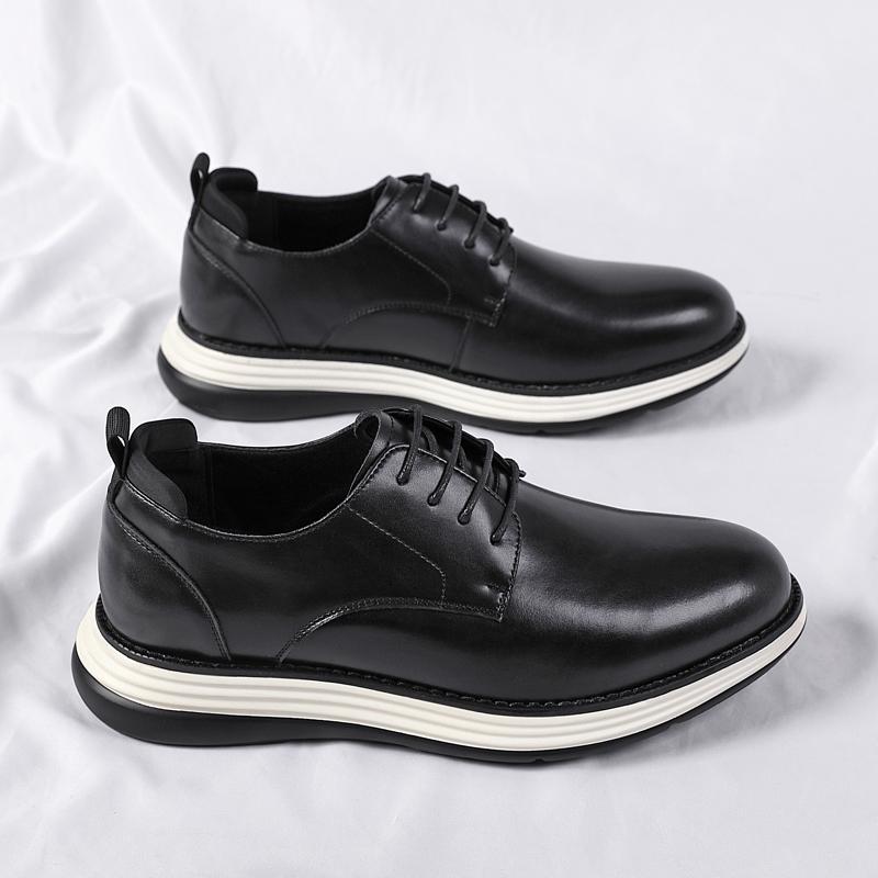 Men's Trendy Casual Leather Shoes, Fashionable Lace-Up Business Shoes with Non-slip Sole, Dress Shoes for Office Work Daily Wear
