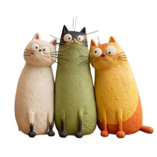 Figurine de Chat Fantaisiste Faite à la Main Mignonne Petite Sculpture de Chat en Résine pour Bureau Étagère Table de Chevet Décoration de Maison Cadeaux pour Amoureux des Chats