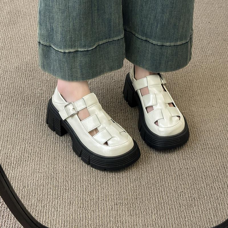 Woven Roman baotou sandals women's spring summer new pig cage shoes British style muffin platform casual shoes