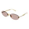 Temple Logo Design Metallic Oval Sunglasses Women's Gold