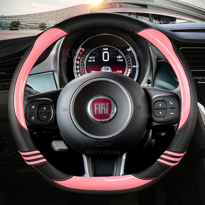 Car Steering Wheel Cover Carbon Fiber For Fiat 500 2007- 500e   500L 2014-2018 500X 2015- Auto Accessories
