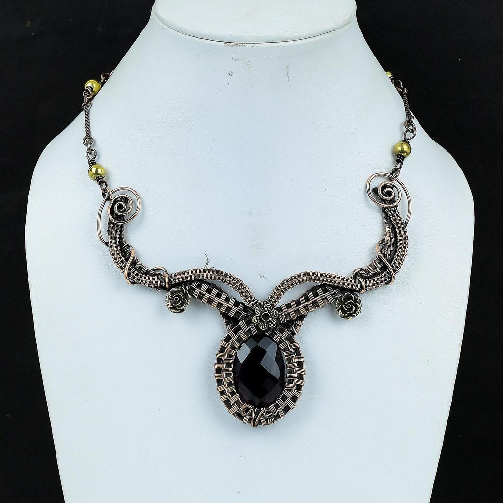 Black Spinel Necklace, 999 Copper Wire Wrapped Necklace Handmade Gemstone Jewelry, Gifts For Wife Brand New Necklace