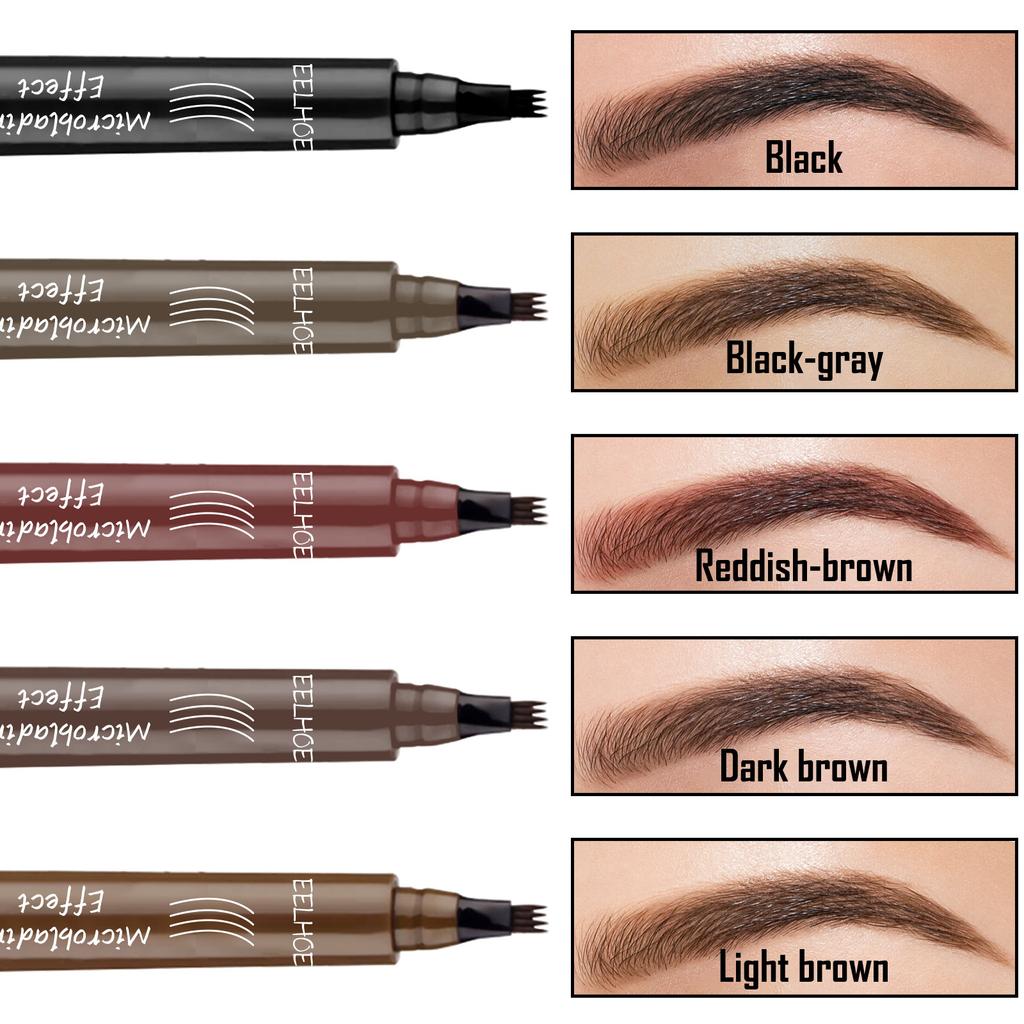 EELHOE 4-Punkt-Augenbrauenstift Wasserdicht Tattoo Schweißfest Langanhaltend 5 Farben Flüssiger Microblading Augenbrauenstift Kosmetisches Make-Up