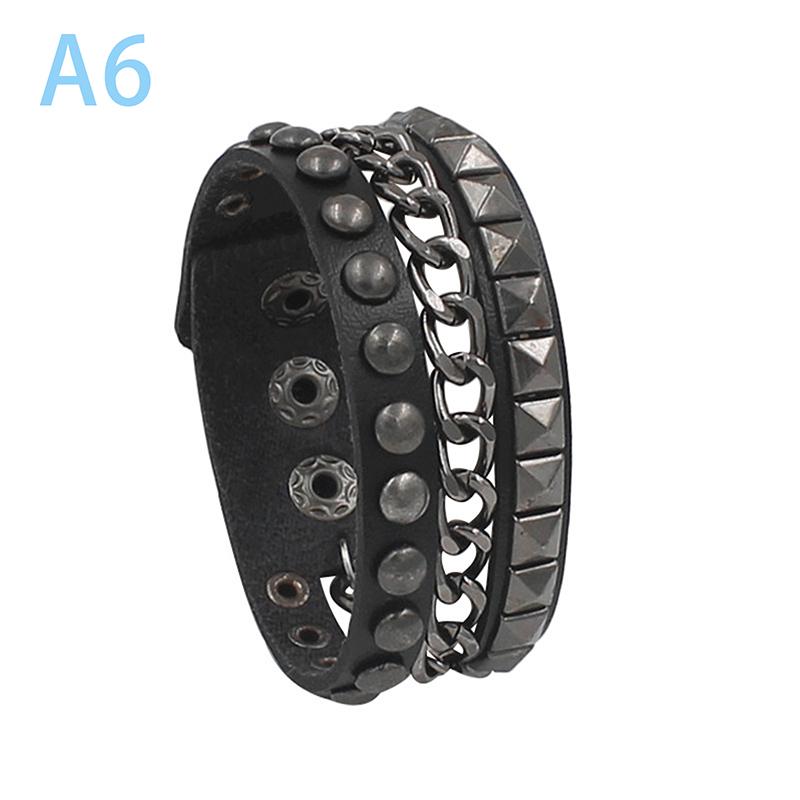 90S  Punk Style Bracelet Personality Pu Leather Three Rows Spikes Square Bracelets Bangle 2024 Party Jewelry Gift