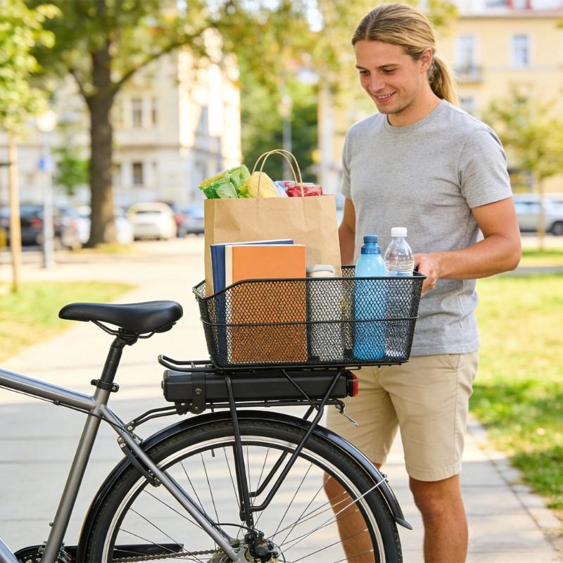 Stahl-Fahrradkorb für hinten, schwere Ausführung, geräumiges Design für Pendeln und täglichen Gebrauch