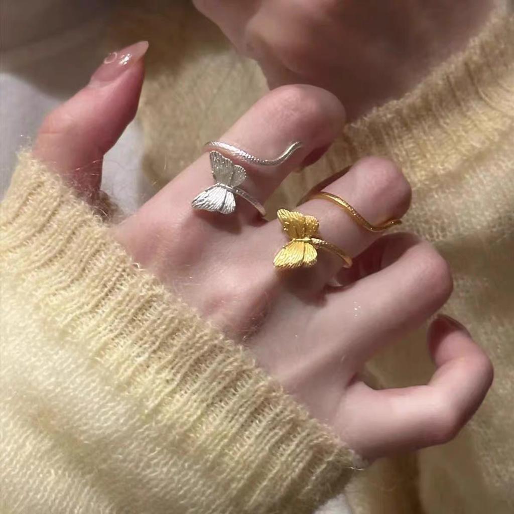 Niche Design Butterfly Winding Ring Women'S Fashionable Sweet Cool Unique Ring Gold And Silver