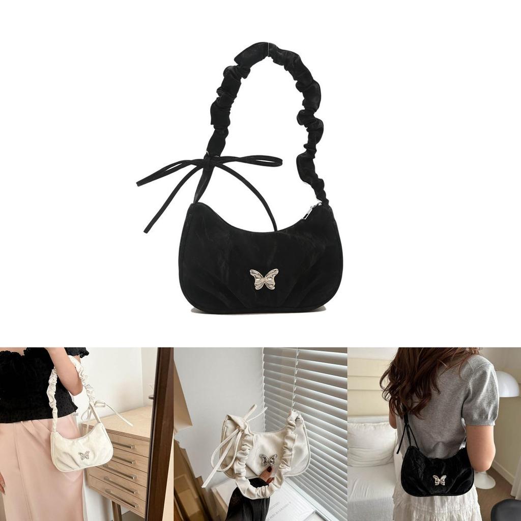 Chic Canvas Butterfly Underarm Bag In Fashionable Black Silver And White Colors For Everyday