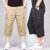 Men Breathable Capri Pants Color Straight Solid Pocket  Trousers