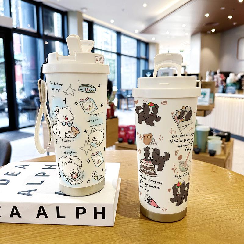 Large Capacity Stainless Steel Border Collie Insulated Cup - Cute Student Portable Water Cup with Straw