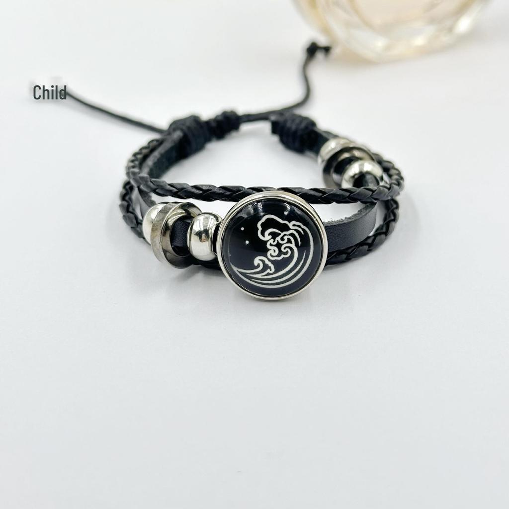 Luminous Sun & Moon Time Gem Unisex Vintage Leather & Beaded Bracelet