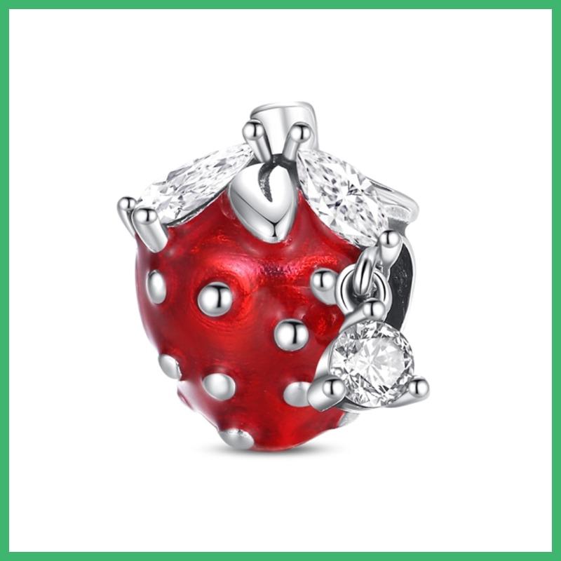 925  Silver Box of Strawberries Charms Pendant with Cubic Zirconia,Fit DIY Bracelet Necklace Gift for Her,Colgante Plata