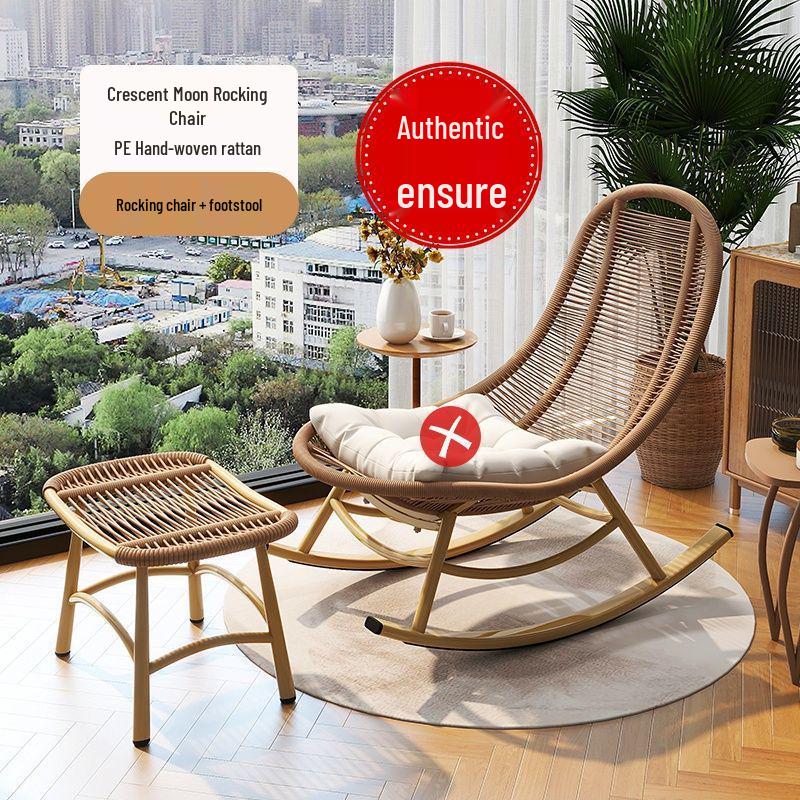 Geflochtener Rattan-Liege-Schaukelstuhl für Erwachsene - Perfekt für Wohnzimmer oder Balkon zur Entspannung