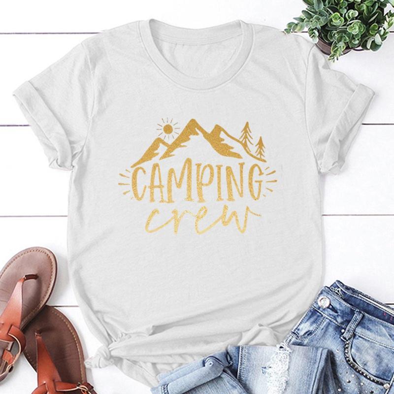 Funny Camping Crew Print T-Shirt Summer Camper T Shirt Women Men Short Sleeve Loose Shirts