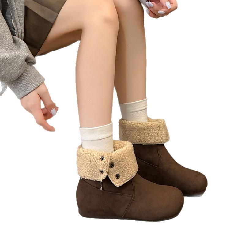 Retro kurze Martin-Stiefel mit dicker Sohle von Mori Boken für Damen Herbst/Winter 2025, zwei Tragevarianten, matte Knöpfe, mit Rock, kurze Stiefel