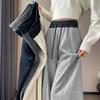 American Trendy Grey Curved-Leg Women's Plus Velvet Thickened Wide-Leg Sweatpants for Autumn/Winter