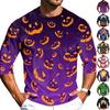 Men's Casual Halloween Print Crew Neck T-Shirt Three Quarter Sleeve Top Lightweight Comfortable Fit for Daily Wear