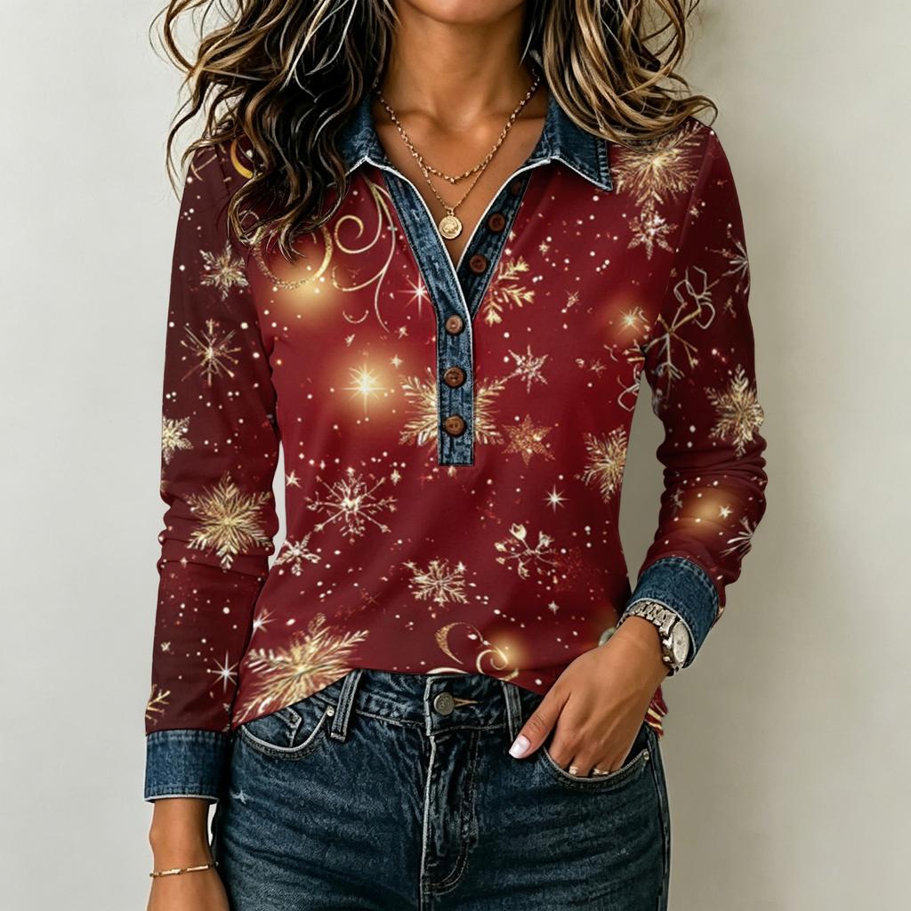 Women's Casual Long Sleeve Shirt Loose Fit Color Block Top for Everyday Comfort