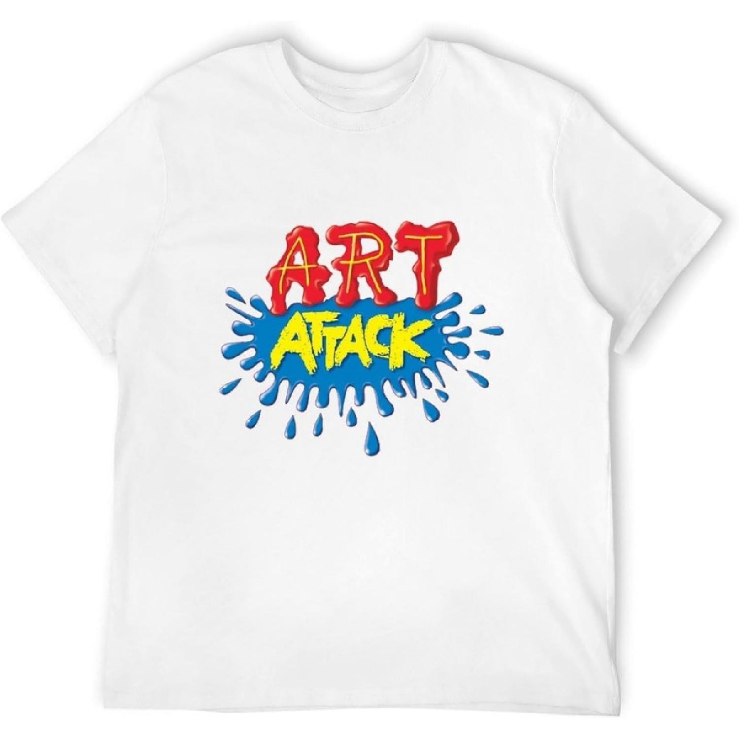 Huang Qi Art Attack T-Shirt Mens Vintage T Shirts Men s Cotton T-Shirt White S
