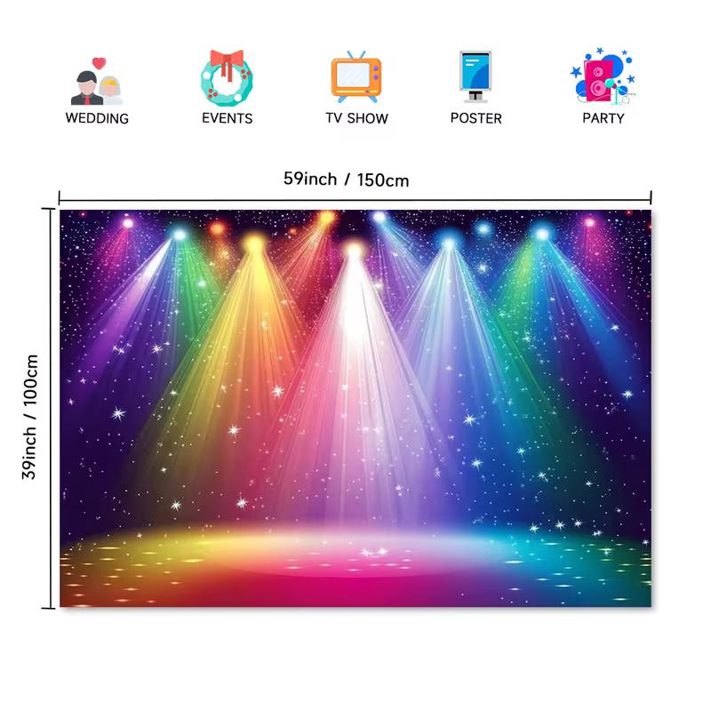 Rainbow Stage Spotlight Photo Booth Background, Starry Light Curtain Backdrop for Music Performances