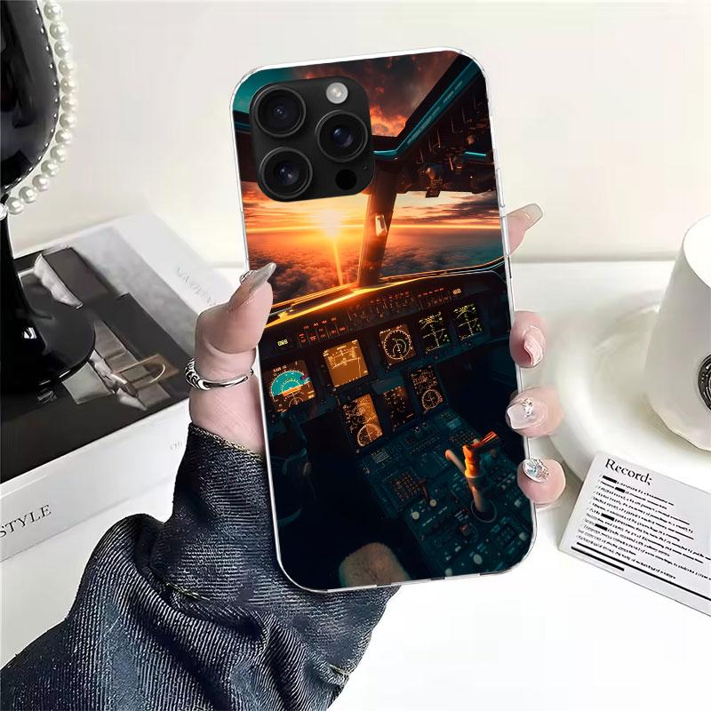 

Aviation Aeroplane Pilot Cockpit Soft Phone Case For IPhone 11 17 Air 16E 16 Pro Max 15 + 14 Plus 13 Mini 12 Apple 7 SE 8 Fundas iPhone 12 Pro Max