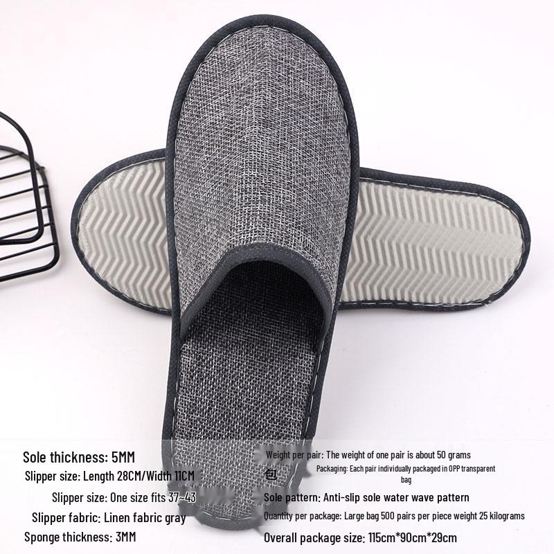 Portable Thick Cotton & Linen Disposable Slippers for Hotels, B&Bs, Guest Houses, and Travel