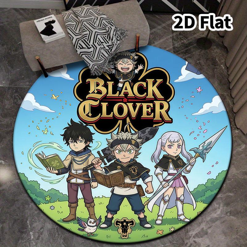 Black Clover Round Area Rug Carpet Rug For Living Room Bedroom Sofa Playroom Decor Nonslip Floor Mat