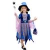 [Formemory] Hexe Halloween Cosplay Kleid 4-teiliges Set Prinzessinnenkleid Verkleidung Hut Tasche inklusive Süßes Zauberer Kostüm Bühnenoutfit Mädchen Prinzessin