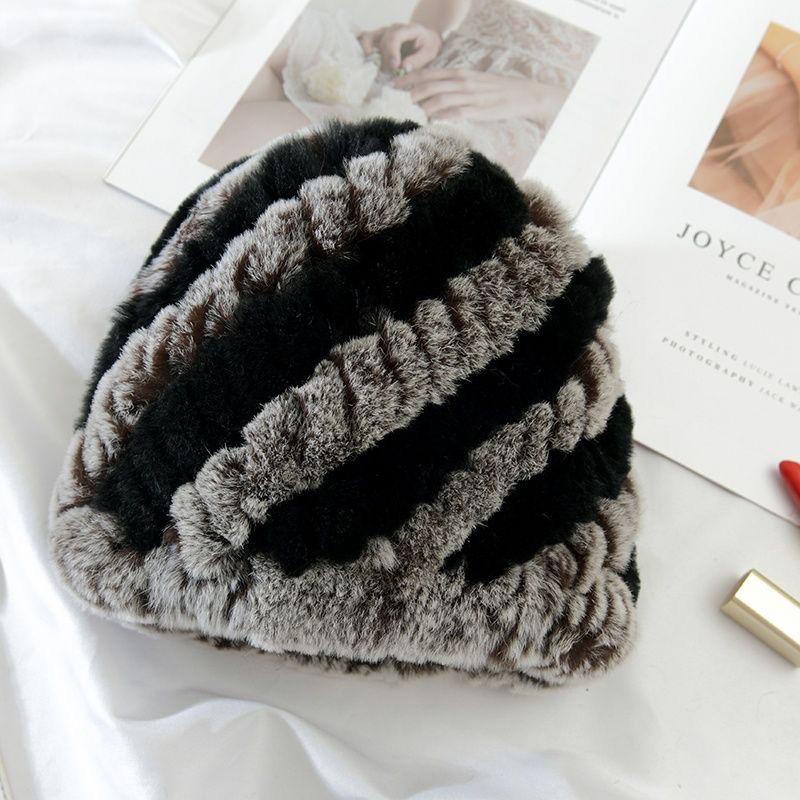 Knitted Hat Winter Rex Rabbit Knitted Middle-aged and Elderly Warm Thick Fur Fashion New Mother Ear Protection Pineapple Hat
