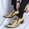 2024 Spring Man Original Handmade High-heeled Pointed Lace Up Shoe Luxury  Wedding Party Golden Party Leather Loafers Shoes