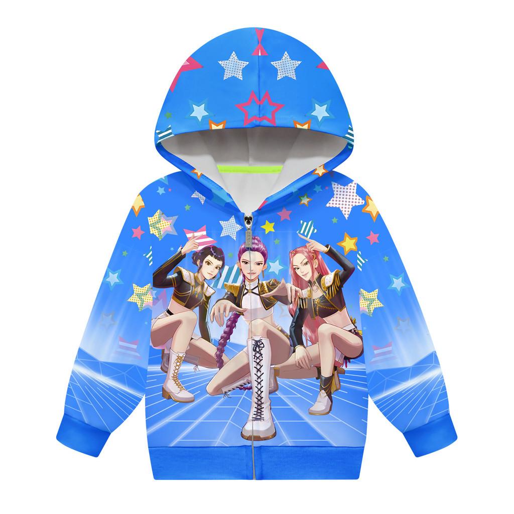 Barn Jenter POP Sanger Rumi Zoey Mira Trykket Casual Hettegenser Glidelås Langermet Jakke Kåpe
