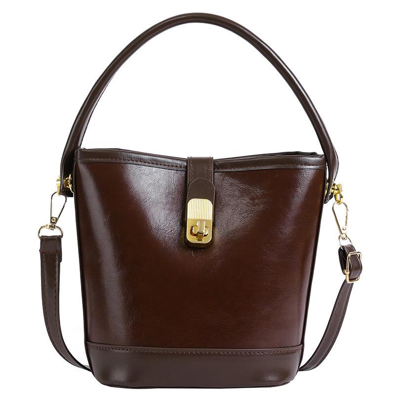 Fashionable Winter 2023 Vintage Casual Bucket Bag Soft Retro Pu Crossbody