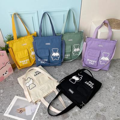Bolsa de Lona Menina Fofa Grande Capacidade Bolsa Mensageiro Casual Estudante Portátil Bolsa para Aulas Particulares