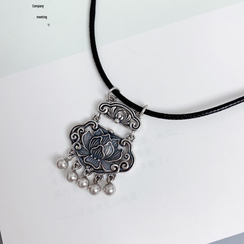 Sterling Silver Lotus Tassel Pendant - Women's Retro Style Jewelry