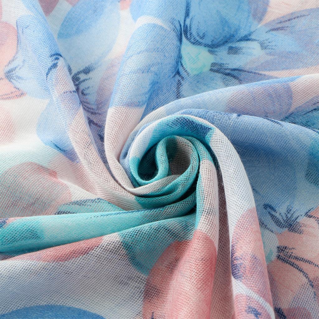 Women Flower Voile Georgette Bandana Scarf Print Long Shawl Summer Wrap Lady Elegant Thin Breathable Muslim Headscarf 180*85Cm