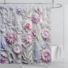 3D Floral Shower Curtain Set Orange Flower Design Fabric Bathroom Decor Waterproof Washable Shower Curtain Set with Hooks