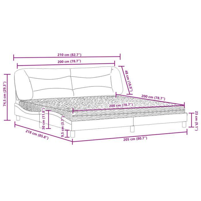 VidaXL Lit avec matelas crème 200x200 cm tissu, meuble de chambre à coucher, lit double, cadre de lit incurvé, sommier, lit 3208560
