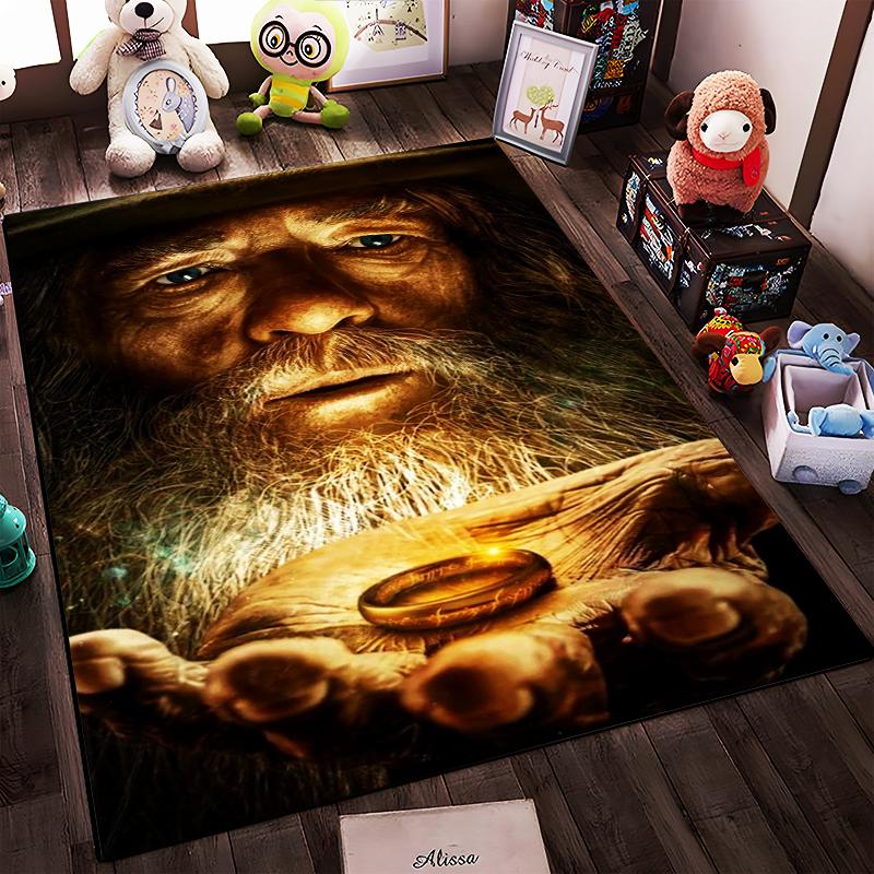 Ancient Wizard Holding Golden Ring Carpet, Fantasy Art Style Rug Suitable for use as an anti-slip for living room bedroom sofas