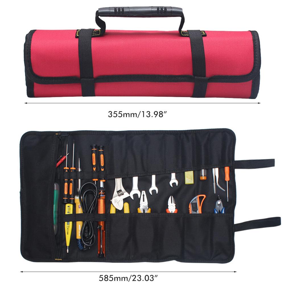 Roll Up Tool Bag Electrician Pouch Multi function Canvas Storage Case for Computer Repair Black