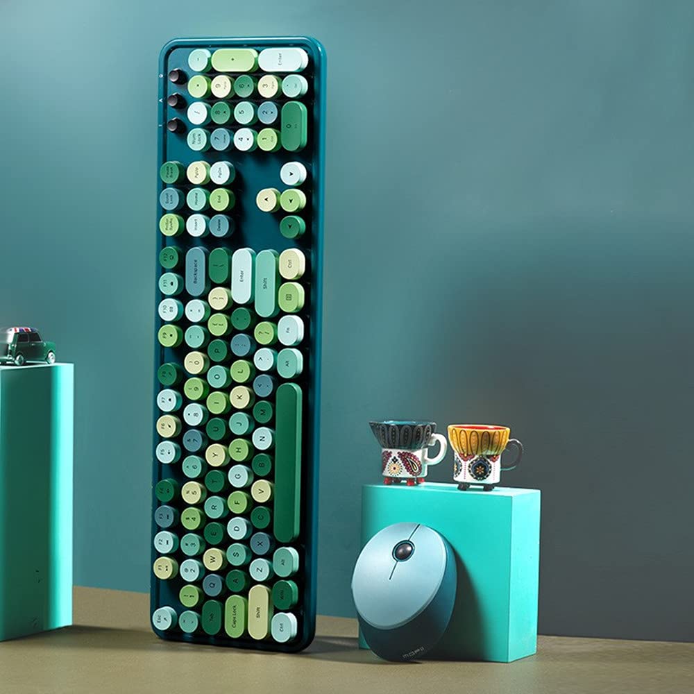 

Cute and colorful keyboard and mouse set with round and lipstick Popular with and versatile wireless keyboard for Compatible with laptops and Green
